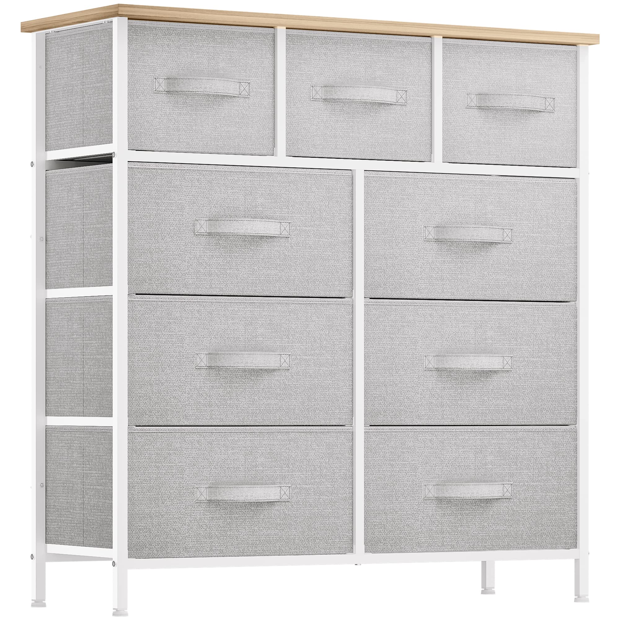 YITAHOME 9 Drawer Dresser, Light Gray Fabric Storage Tower, Tall Organizer Unit for Room, Living Room, Hallway, Closets - Sturdy Steel Frame, Wooden Top & Easy Pull Bins