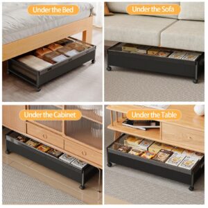 KITHELP Under Bed Storage with Wheels, Under Bed Shoe Storage, Under the Bed Storage Drawers with Remove Window, Extra Large Rolling Under Bed Storage Metal Drawer for Clothes (Black-1 pack)