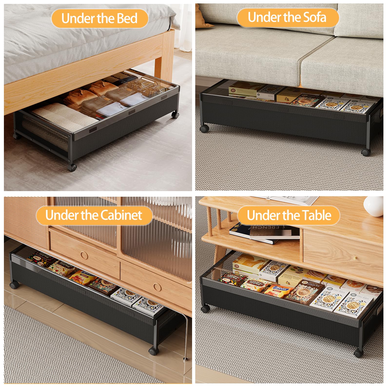 KITHELP Under Bed Storage with Wheels, Under Bed Shoe Storage, Under the Bed Storage Drawers with Remove Window, Extra Large Rolling Under Bed Storage Metal Drawer for Clothes (Black-1 pack)