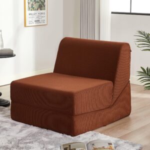 Litbird Folding Sofa Bed, Futon Couch, Convertible Sofa Bed, Foldable Memory Foam Sleeper, Floor Sofa Couch for Living Room, Bedroom, Guest Room, Corduroy, 30" Width, for Adults, Brown