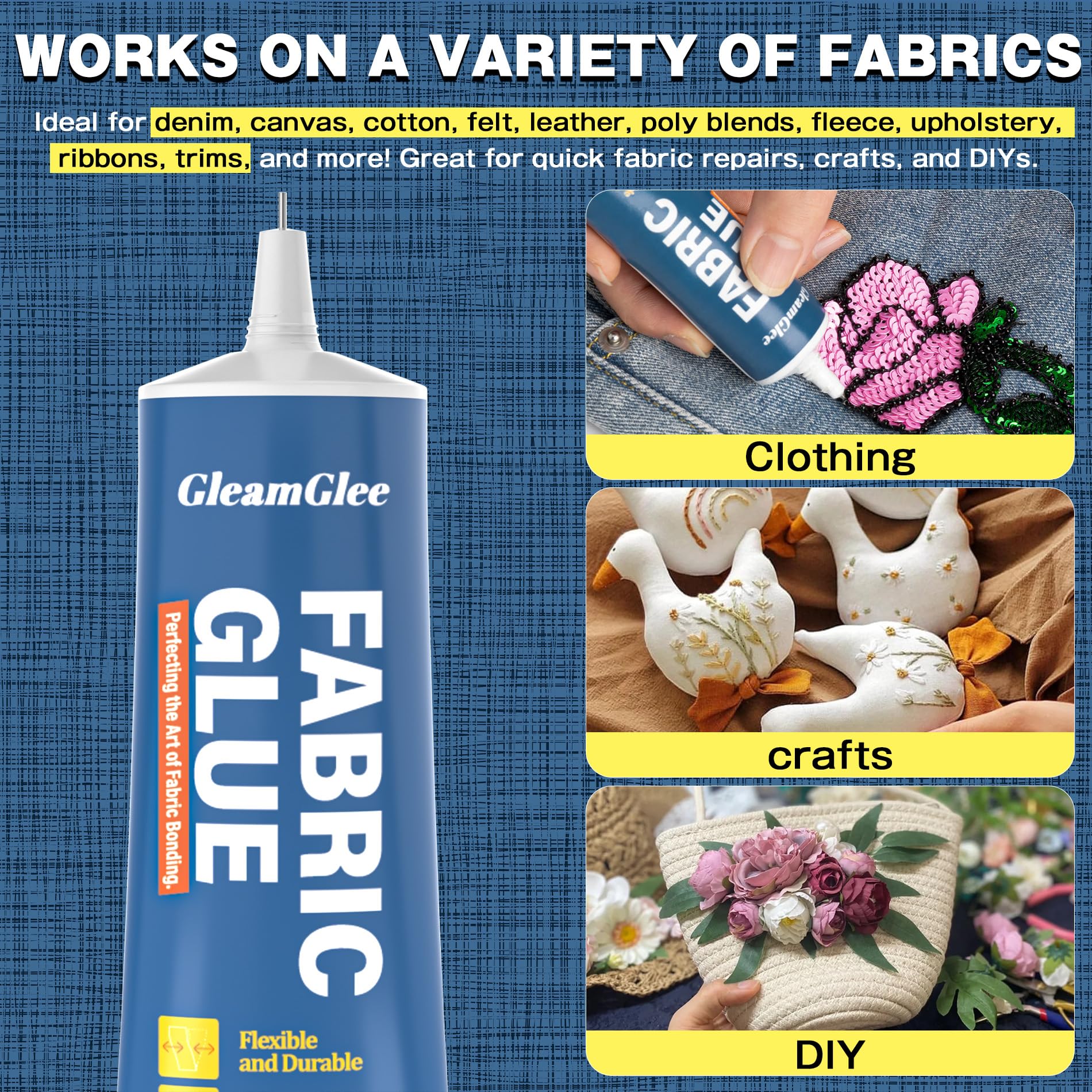 Fabric Glue Permanent, 100ml Extra Strong Fabric Adhesive, Washable Clear Clothing Glue for Clothes Repairs, Leather, Crafts, Upholstery, Material, Textile, Felt and Badges (2 x 50ml/1.76 oz)