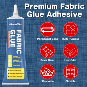 Fabric Glue Permanent, 100ml Extra Strong Fabric Adhesive, Washable Clear Clothing Glue for Clothes Repairs, Leather, Crafts, Upholstery, Material, Textile, Felt and Badges (2 x 50ml/1.76 oz)