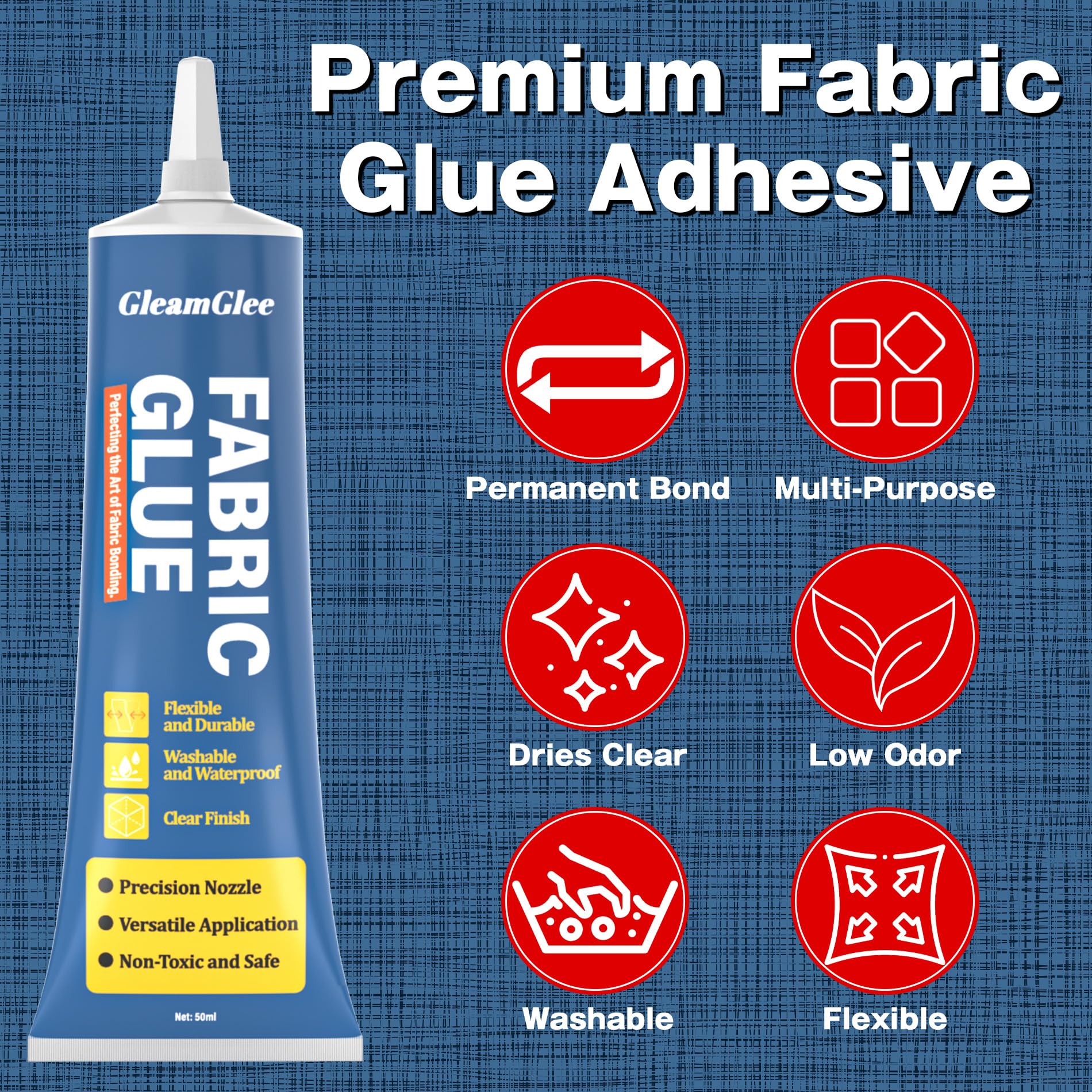 Fabric Glue Permanent, 100ml Extra Strong Fabric Adhesive, Washable Clear Clothing Glue for Clothes Repairs, Leather, Crafts, Upholstery, Material, Textile, Felt and Badges (2 x 50ml/1.76 oz)