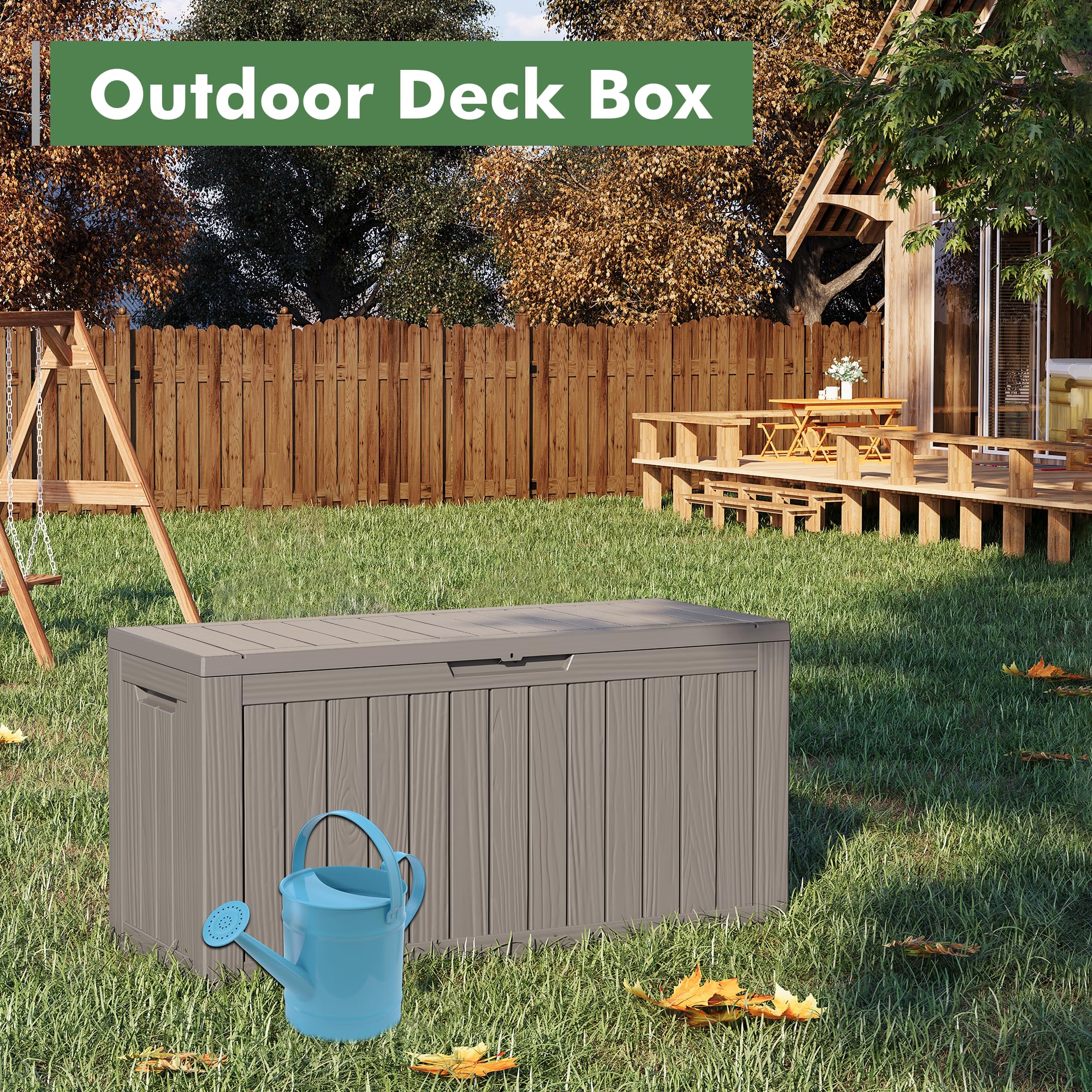 LHBGO 72 Gallon Deck Box Lockable Resin Outdoor Storage Box waterproof Outdoor Container for Patio Furniture Cushions, Pillow