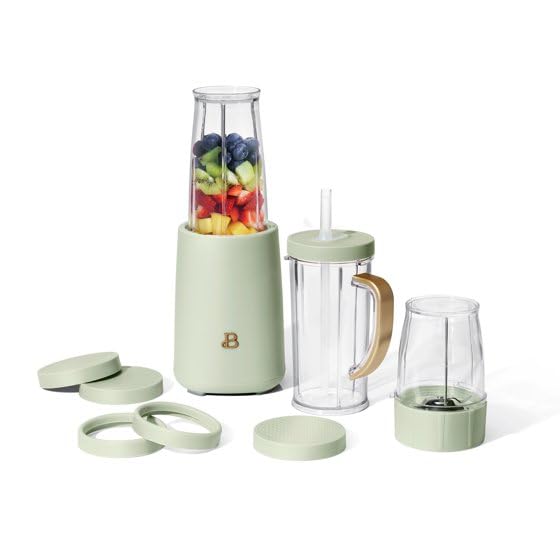 Beautiful- Personal Blender Set with 12 Pieces, 240 W, (Sage Green) by Drew Barrymore