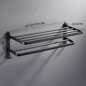 Towel Racks,Towel Rails, Wall Mounted Towel Shelf for Bathroom Aluminum 90° Foldable Towels Rail Bars with Hooks for Kitchen Towels Rack