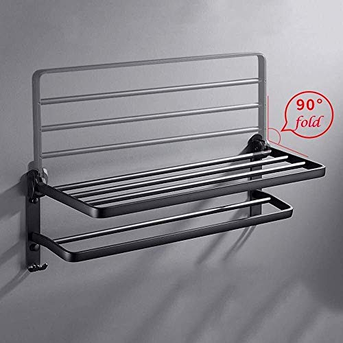 Towel Racks,Towel Rails, Wall Mounted Towel Shelf for Bathroom Aluminum 90° Foldable Towels Rail Bars with Hooks for Kitchen Towels Rack