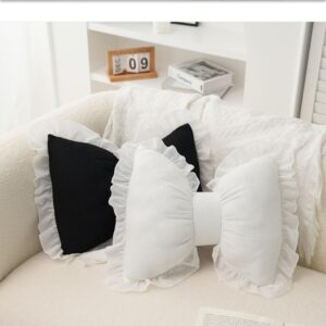 WLLYXUS Cute Bow Shaped Pillows Bow Lace Pillow Lumbar Pillow Home Decorative Bowknot Throw Pillow Cushion for Sofa Couch Bed Living Room Bedroom (White)