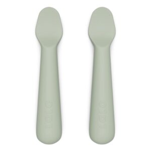 Lalo Little Spoon Set - 2 Piece Baby Spoons Set for Infants & Babies - Made From Food Grade Silicone Dishwasher Safe - Baby Feeding Essentials for Early Stage Mealtime - Sage