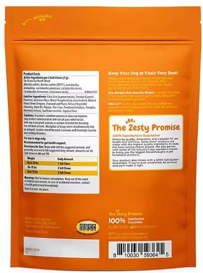 Probiotic Bites for Dogs 170 Soft Chews– Compatible with Zesty Paws Pumpkin Flavor