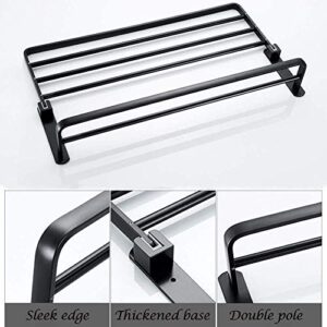 Towel Racks,Towel Rails, Wall Mounted Towel Shelf for Bathroom Aluminum 90° Foldable Towels Rail Bars with Hooks for Kitchen Towels Rack