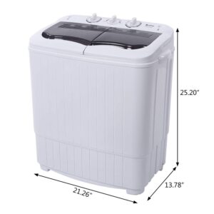 Portable Washing Machine and Dryer, 14Lbs Twin Tub Portable Washer Dryer Combo with Gravity Drain, Semi-Auto 7.7Lbs Washer Mini Laundry Machine with 6.6Lbs Spinner for Dorms, Apartments, RVs, Gray