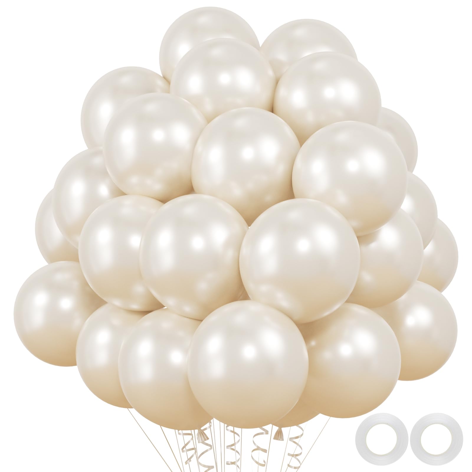 12inch Pearl White Balloons, 50pcs Double -Stuffed Pearl Sand White Ivory Balloons for Wedding Birthday Bridal Shower Engagement Anniversary Party Decorations