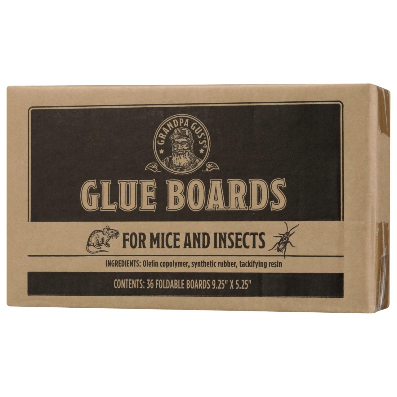 Grandpa Gus's Mouse & Insect Glue Board Traps, Extra-Long Foldable Pre-Baited Sticky Traps for Mouse, Roach, Spider, Ant & Fly, 9.25" x 5.25", Pack of 36