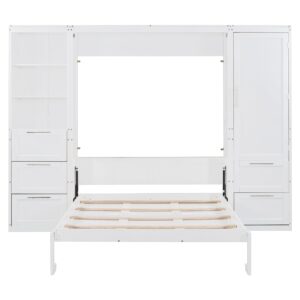 Hlcodca Queen Size Murphy Bed Wall Bed with Closet,Drawers and Shelves, Space-Saving for Multipurpose Guest Room Or Home Office (White-rr)