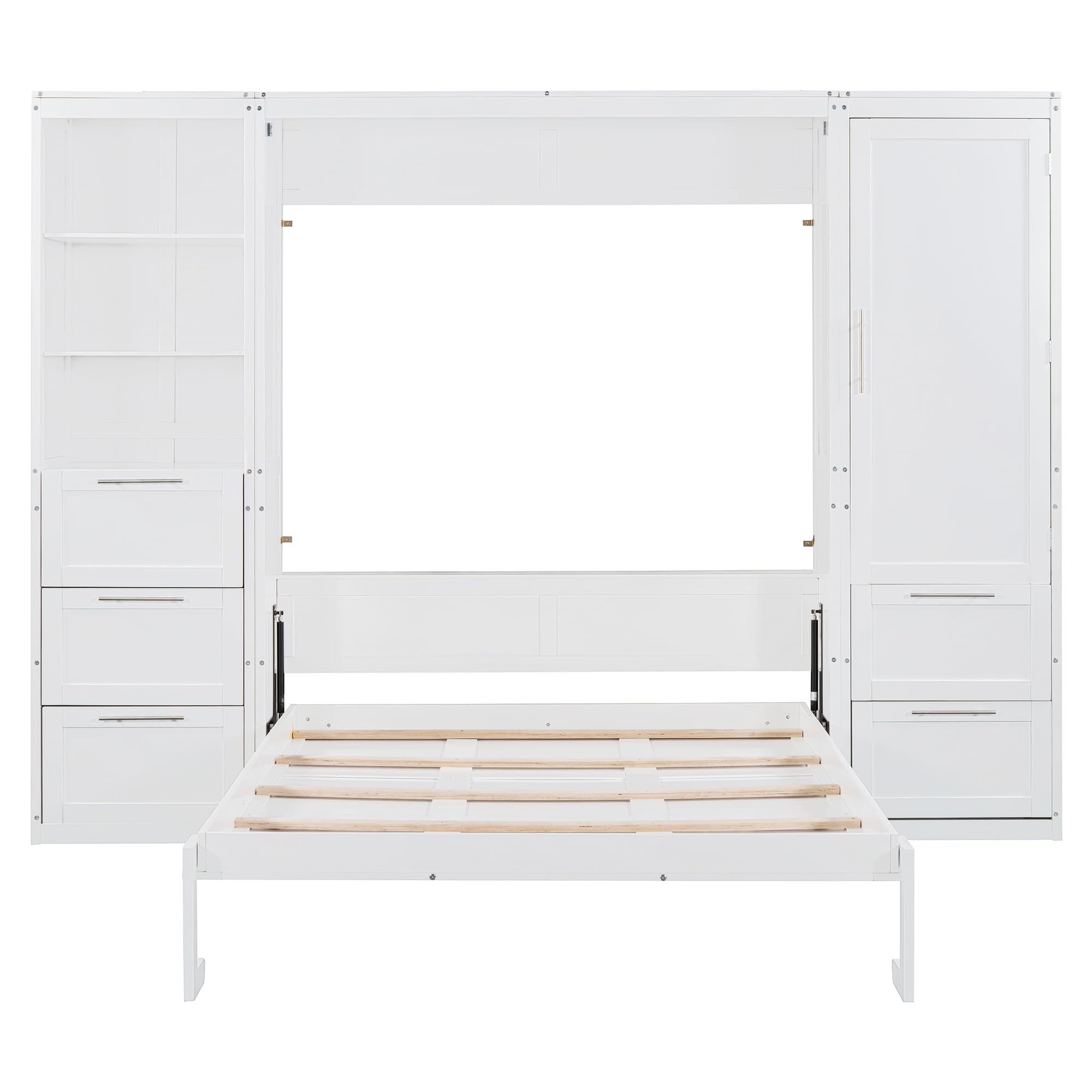 Hlcodca Queen Size Murphy Bed Wall Bed with Closet,Drawers and Shelves, Space-Saving for Multipurpose Guest Room Or Home Office (White-rr)