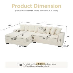 110" Cloud Sectional Couch with Comfy Chaise, Corduroy Cloud Couch L Shape Sofa with Deep Seat, Minimalist Modular Couches Sleeper for Living Room Bedroom Apartment Lounge