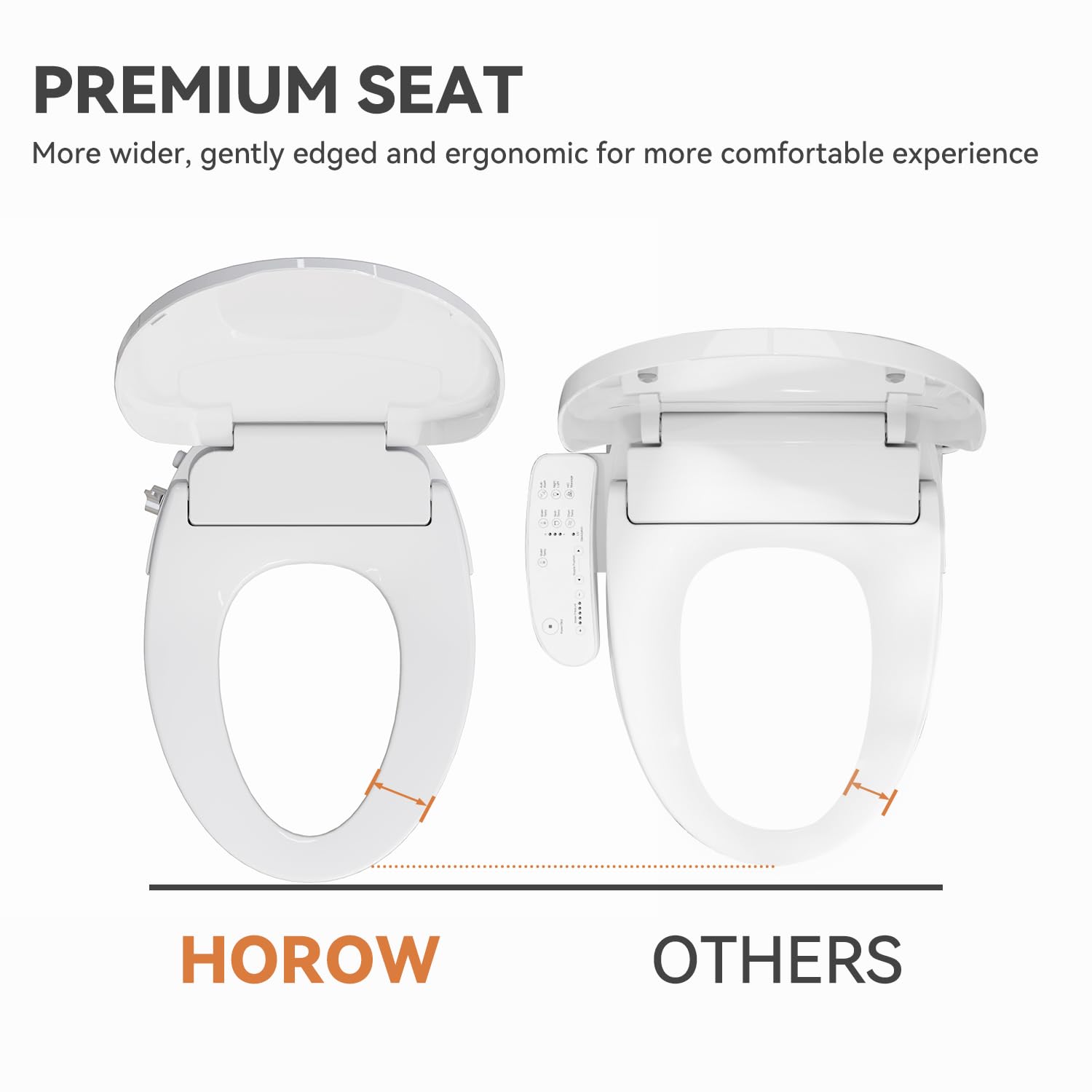 HOROW B0400 Elongated Bidet Toilet Seat, Non-Electric Bidet Toilet Attachment Fits for T0338W Toilet, Adjustable Nozzles Seat with Soft Closing & Quick Release Lid, White Side Button Control