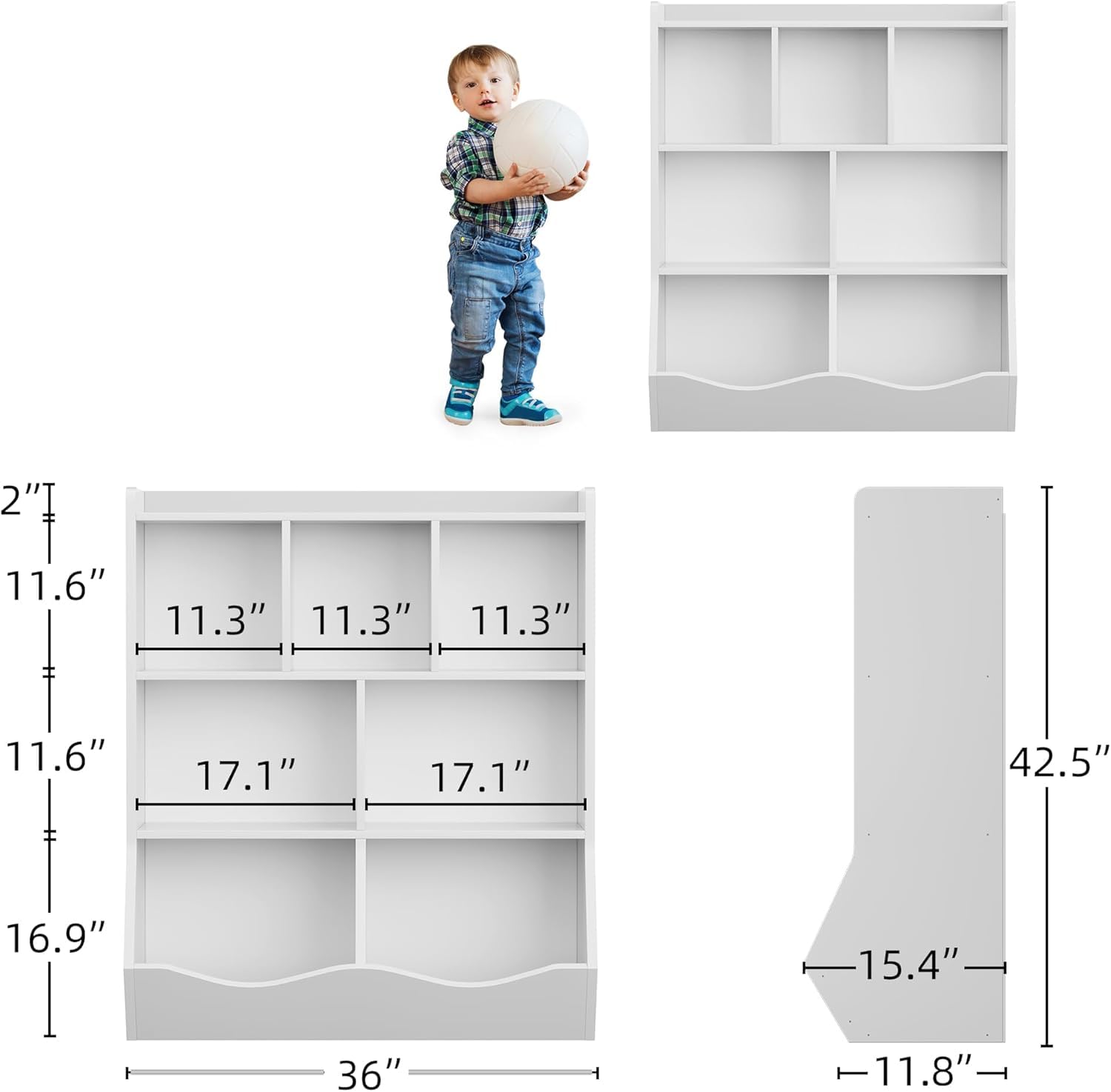 SUNNYFURN Kids 3-Tier Toy Storage Organizer Bookshelf White- 7 Compartment Bookshelf & Toy Shelf for Kids' Room, Bedroom, Living Room, and Kindergarten - for Toys and Books