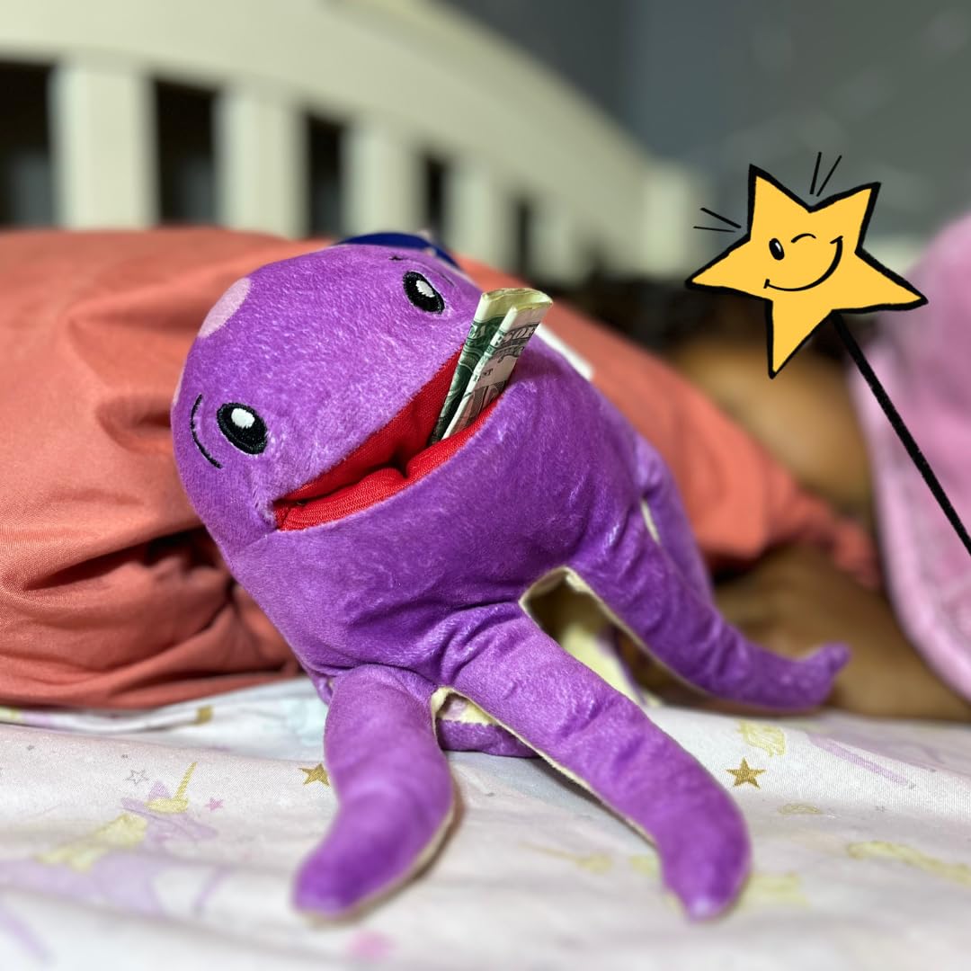 The Tooth Brigade Tooth Fairy Pillow | Fun and Interactive Stuffed Plush Toy with Large Pocket for Lost Teeth, Treasures, Prizes - Perfect for Kids, Boys, & Girls Gift (Bubbles Octopus)