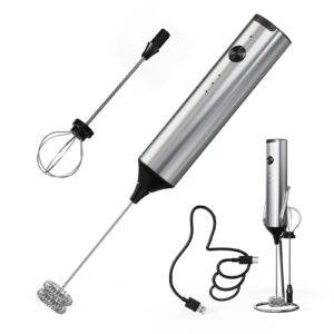 circle joy powerful milk frother handheld with 3-speed, coffee frother wand rechargeable mini drink mixer with 2 stainless steel whisk for matcha, hot chocolate, cappuccino,& egg mini frother