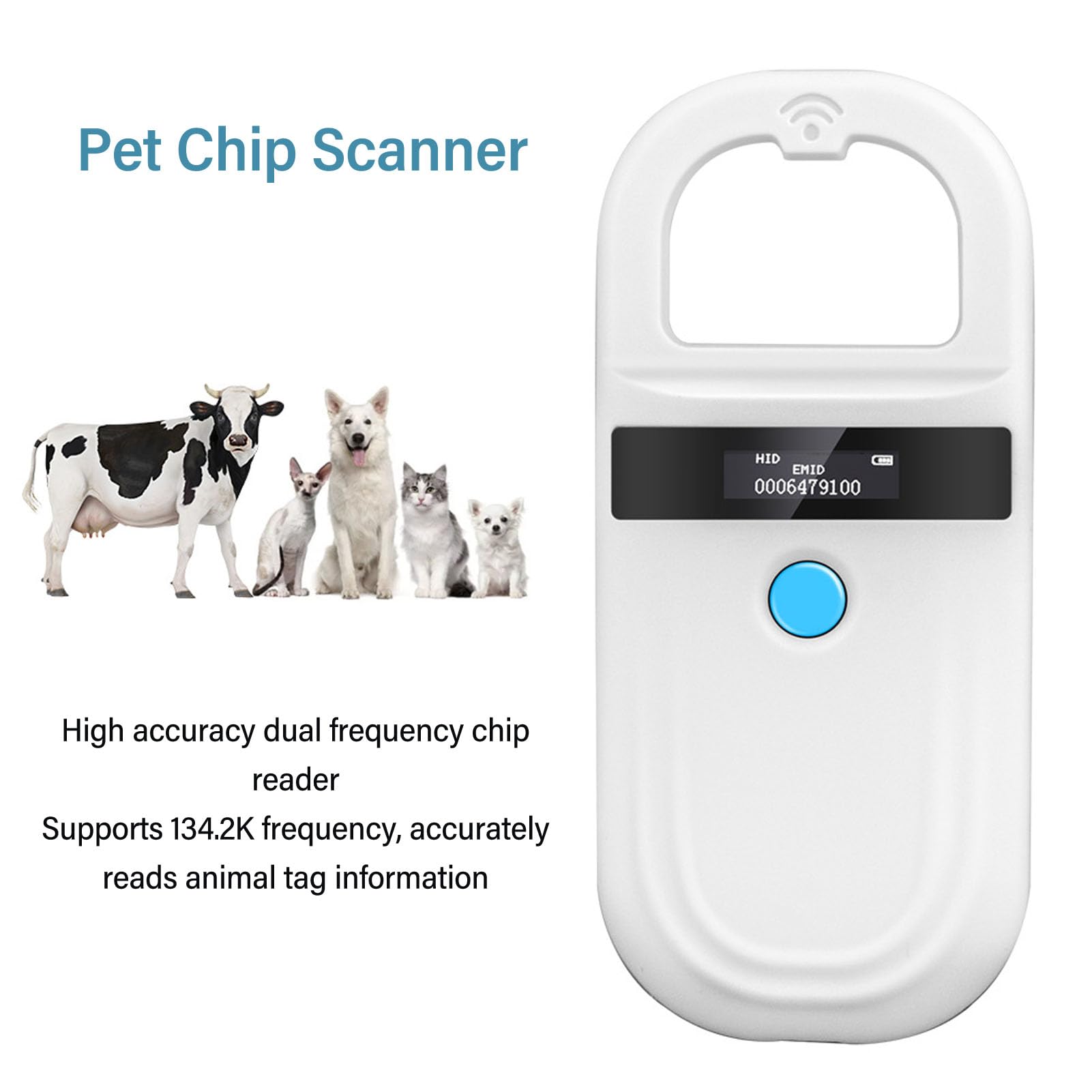 Pet Microchip Reader, Portable Pet Chip Reader Dual Frequency USB Rechargeable Handheld Animal Tag Scanner for Cows Dogs Cats Pigs Animals