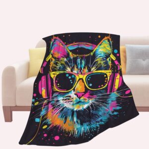 Cat Blanket Cool Cat Fleece Throw Blanket Super Soft Warm Cozy Fuzzy Plush Cats Blanket Gifts for Girls Boys Kids Room Decor 40"X50"