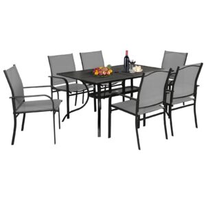 Crownland 7 Piece Patio Dining Set, Outdoor Textilene Dining Sets, 6 Textilene Metal Chairs and Rectangular Outdoor Dining Table with 1.57" Umbrella Hole (Grey)