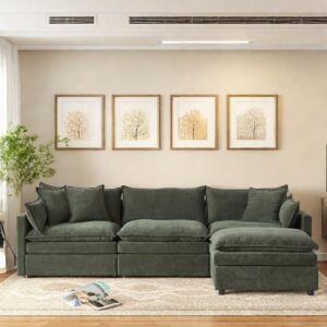 ChicFurnit Couch, L-Shaped Sectional Sofa, Luxury Chenille Fabric Sofa Couch with Foam Cushions, Comfy Upholstered Modular Sofa with Ottoman for Living Room, Apartment & Office, Green