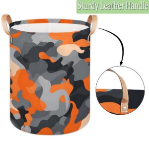 Kolabimo Orange Camo Pattern Laundry Basket Collapsible Laundry Hamper with Handles Waterproof Round Clothes Storage Bin for Laundry Rooms Bedrooms Bathroom 16x20.8 Inch