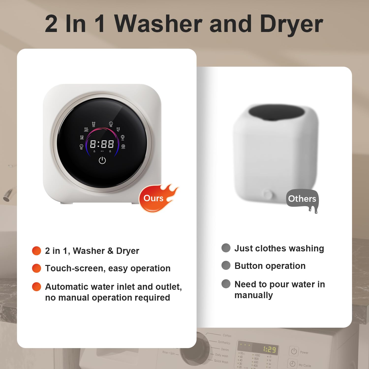 Portable Washing &Dryer Machine, Small Washing Dryer 2 in 1 Cleaning for Underwear Baby Clothes Sock for Apartment RVs Hotels