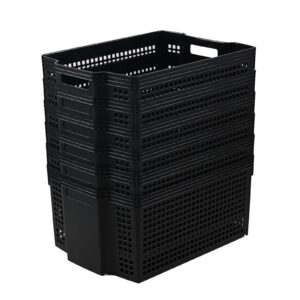 EudokkyNA 6 Pack Plastic Stackable Baskets, Large Plastic Basket Bins, Black