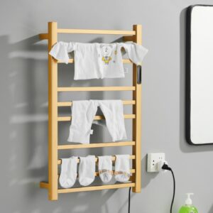 EWDPHW Heated Towel Rack Gold, 10 Bars Towel Warmer Rack for Bathroom Wall Mounted, Timer & Temperature Control Electric Towel Drying Rack, Hardwired