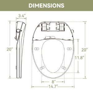 HOROW B0400 Elongated Bidet Toilet Seat, Non-Electric Bidet Toilet Attachment Fits for T0338W Toilet, Adjustable Nozzles Seat with Soft Closing & Quick Release Lid, White Side Button Control