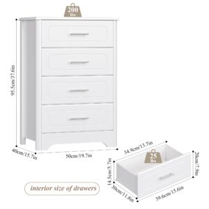 HITHOS Modern 4 Drawer Dresser for Bedroom, White Narrow Dresser Chest with Deep Drawers, Wood Chest of Storage Drawers, Tall Nightstand for Living Room, Bathoom, Entryway, Hallway, White