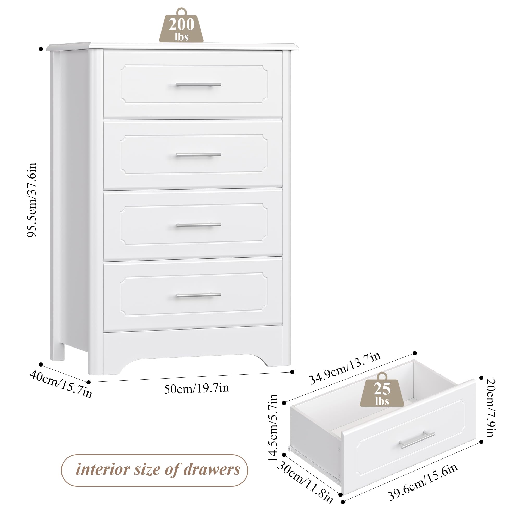 HITHOS Modern 4 Drawer Dresser for Bedroom, White Narrow Dresser Chest with Deep Drawers, Wood Chest of Storage Drawers, Tall Nightstand for Living Room, Bathoom, Entryway, Hallway, White