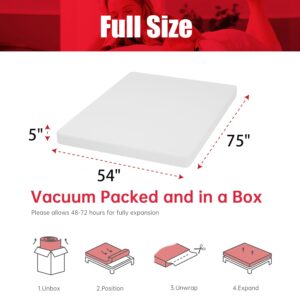 Full Mattress 5 Inch Gel Memory Foam Mattress for Cool Sleep Pressure Relief Breathable Cover Mattress Medium Firm Full Size Mattress in a Box Cooling Gel Infused Bed Mattresses, White