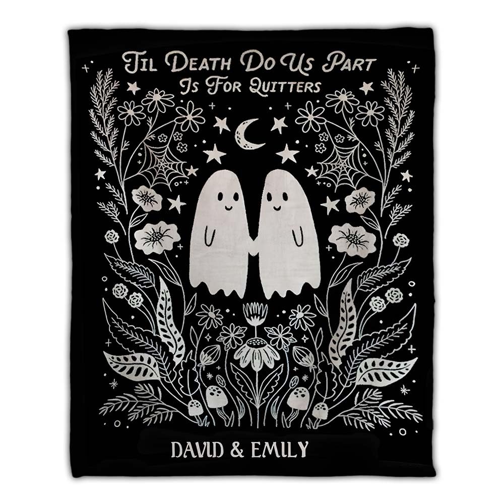 Gearpenguin Customized Ghosts Throw Blanket for Couple, Til Death Do Us Part Blanket, Funny Wedding Anniversary Valentines Presents for Her Him Wife Husband, Cute Goth Halloween Fleece Blanket