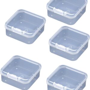 5Pcs Clear Plastic Jewelry Storage Containers, Mini Square Box Empty Case with Lid Jewelry Boxes Jewelry Accessories for Earplugs, Hardware or Other Small Crafts,Baskets, Bins and Containers