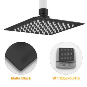 BESy 6 Inch Rain Shower Head, 6" Square Rainfall & High Pressure Stainless Steel Bath Showerhead, 1/16" Ultra Thin, Waterfall Full Body Coverage with Silicone Nozzle, Matte Black Finish