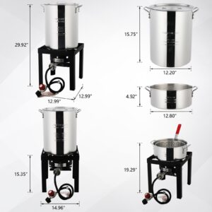 Bonnlo 30QT Outdoor Turkey Fryer & 10QT Fish Fryer with 55000BTU Propane Buner for Outdoor Cooking, Outdoor Deep Fryer w/Aluminum Pot, Basket & Stand Set, Ideal for Turkey Frying & Seafood Boiling