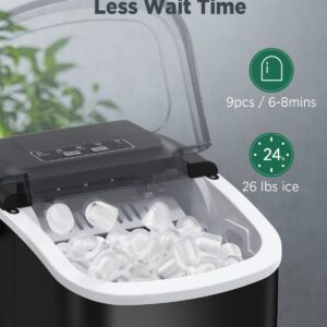 Silonn Ice Makers Countertop, 26Lbs/24H, Self-Cleaning Ice Machine, 9 Cubes Ready in 6 Mins, 2 Sizes of Bullet Ice for Home Kitchen Office Bar Party,Black