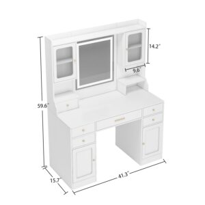 Makeup Vanity,Big Vanity Brightness Adjustable & 6 Drawers,Vanity with Lights 2*Shelf with Glass with Lights,Dressing Table for Women Girls