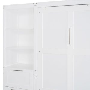 Hlcodca Queen Size Murphy Bed Wall Bed with Closet,Drawers and Shelves, Space-Saving for Multipurpose Guest Room Or Home Office (White-rr)