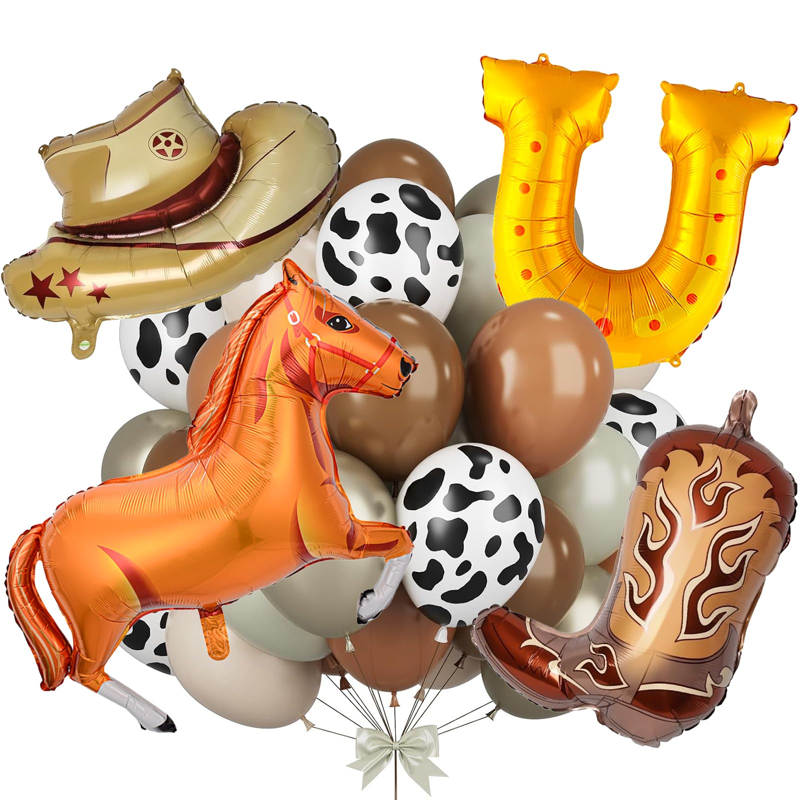 20Pcs Western Cowboy Balloons, 12 Inch Latex Brown Cow Print Balloons Horse Balloons for Cowboy Birthday Party Decorations, Western Cowboy Theme Party Decorations