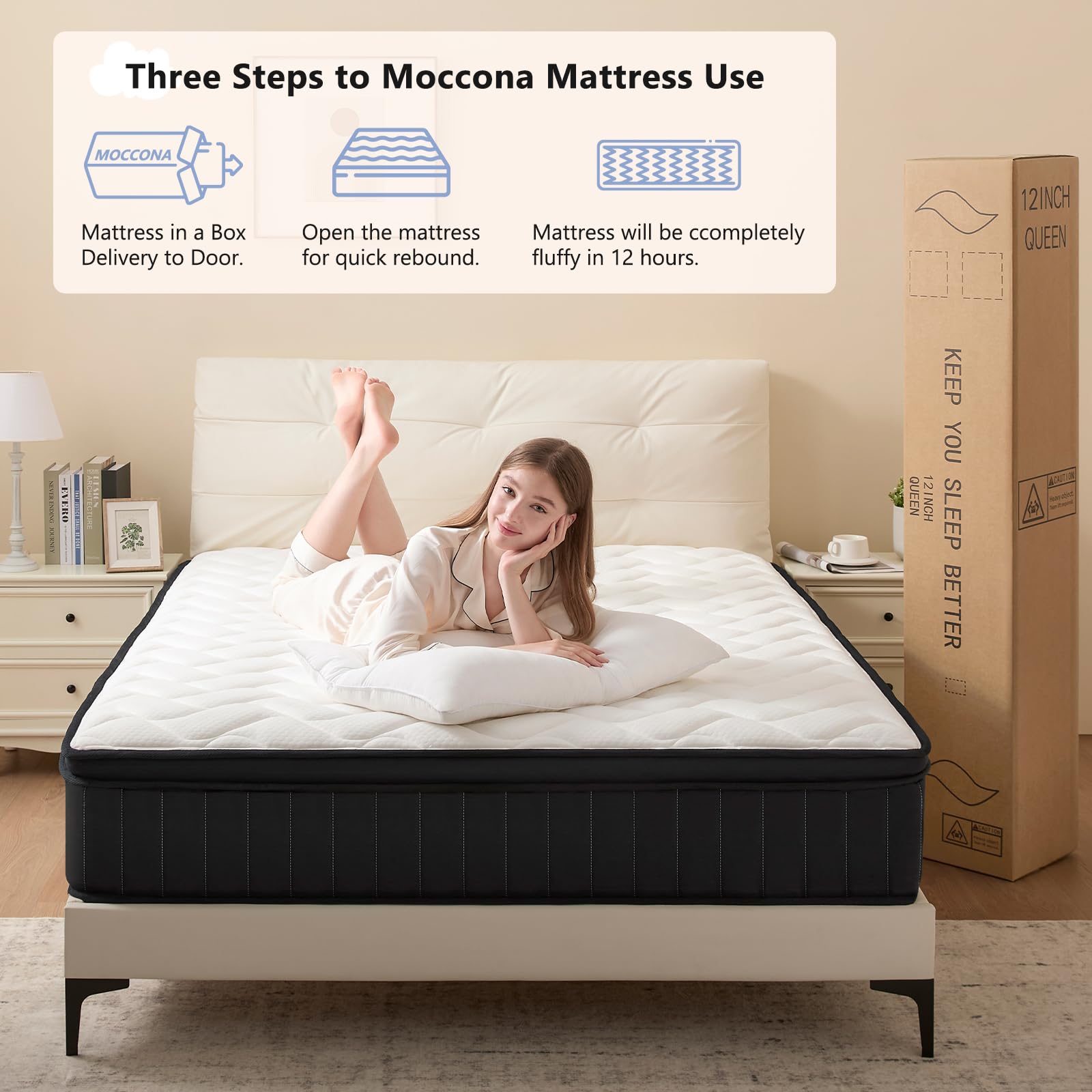 King Mattress 12 Inch Hybrid Mattress King with Memory Foam - Mattress in a Box with Individual Pocket Spring - Medium Firm Mattress Sleep Support Pressure Relief CertiPUR-US Certified 12 Inch King