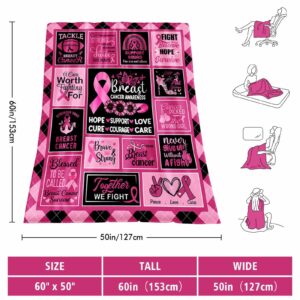 Breast Cancer Gifts for Woman Girl，Breast Cancer Survivor Gifts Ideas for Woman After Surgery, Breast Cancer Blanket 60" X 50", Breast Cancer Awareness Decorations, Pink Ribbon Breast Cancer Gifts