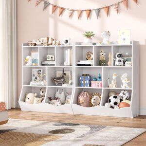 SUNNYFURN Kids 3-Tier Toy Storage Organizer Bookshelf White- 7 Compartment Bookshelf & Toy Shelf for Kids' Room, Bedroom, Living Room, and Kindergarten - for Toys and Books