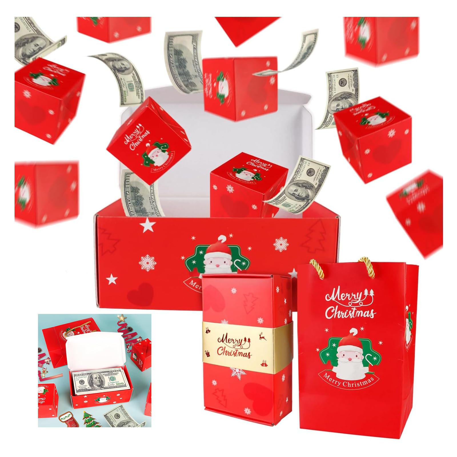 Surprise Gift Box Explosion - 2024 Newly Merry Christmas Surprise Gift Boxes, Pop-Up Explosion Gift Box, Unique Folding Bouncing Red Envelope Gift Box, Christmas Birthday Surprise Blast Gift Boxes(Christmas Elk,12 Pages red)