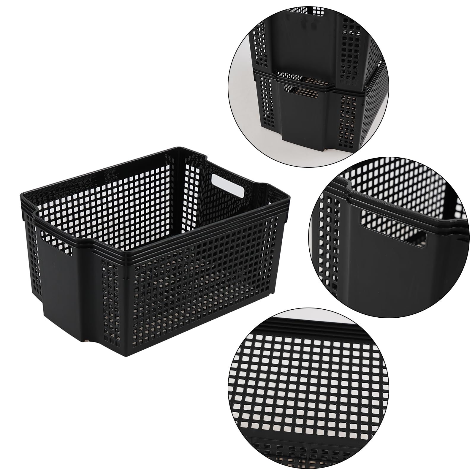 EudokkyNA 6 Pack Plastic Stackable Baskets, Large Plastic Basket Bins, Black